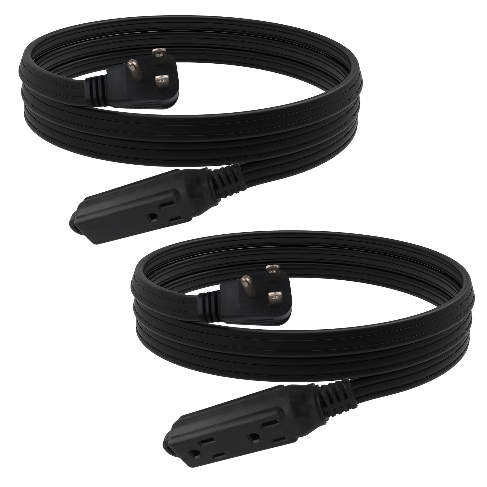 Photo 1 of EP 6 Ft 3 Outlet Extension Cord with Flat Plug, 3 Prong Grounded, 16/3 SPT-3 Power Cable for Indoor Use, Black, 2 Pack
