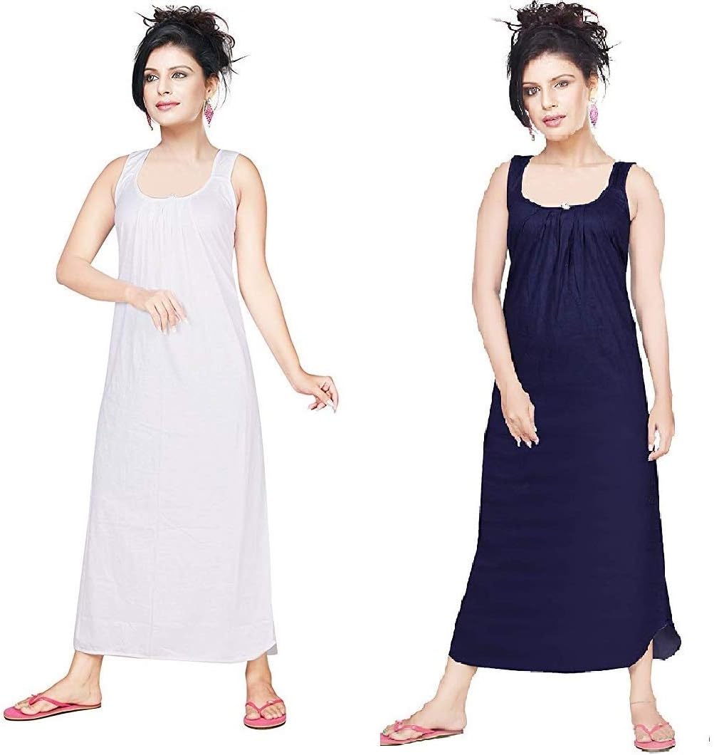 fasla Women's Cotton Fabric Long Camisole Slip, Set of 2, Size-L,XL