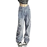 Kisswow Y2k Emo Star Cargo Jeans Womens Cute Jeans for Teens