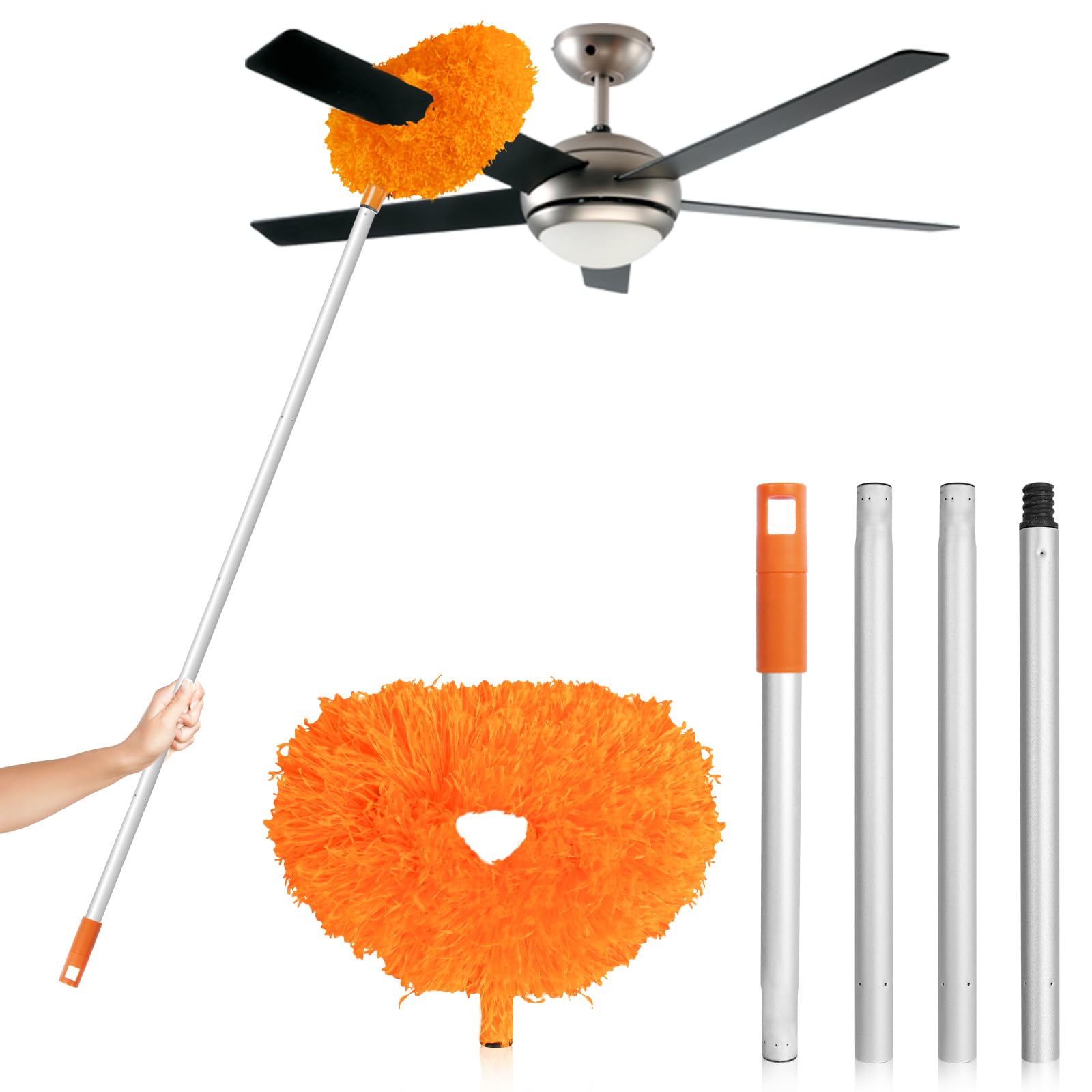 Photo 1 of Ceiling Fan Cleaner Duster High Ceiling Extended Fan Blade Cleaner from 13 to 50 Inch Reusable Microfiber Ceiling Fan Duster with Extension Handle for Furniture Bookshelves Wall Door (Orange)