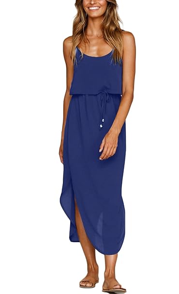 NERLEROLIAN Damen Kleid mit verstellbaren Trägern Split Sommer Strand Casual Midi Kleid