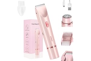 ANGELBEE Glow Aura Womens Shaver, 2 in 1 Bikini Trimmer for Women USB Rechargeable, IPX7 Waterproof Wet & Dry Electric Razors, Painless Hair Remover for Bikini Underarm Leg Arm Body Face, Pink