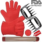 HOMEIDEAS 3 in1 BBQ Tool Set: 1 Pair Silicone BBQ Cooking Gloves, 2 Bear Claw Meat Shredders and 1 Silicone Baking Mat,FDA Approved Cooking Baking Set