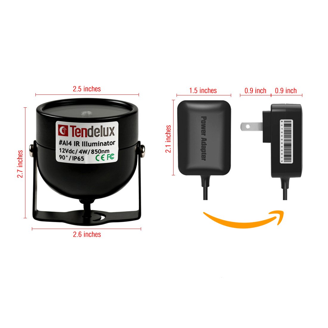 80ft IR Illuminator | AI4 No Hot Spot Wide Angle Infrared Light for Security Camera (w/Power Adapter)