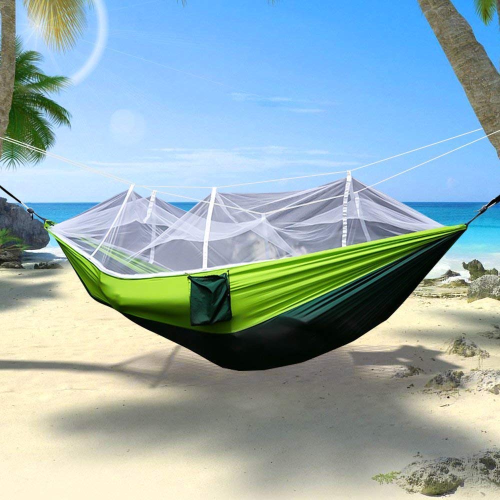 Likorlove Camping Hammock with Mosquito Net, Lightweight & Comfortable Supports Up Max 600Lbs Nylon Portable Parachute Easy to Set up Hammock for Camping Backpacking Travel Beach Yard,Green