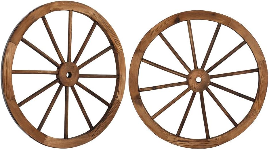GoGreen Sprouter 2pcs 30-Inch Old Western Style Garden Art Wall Decor Wooden Wagon Wheel Brown for Patio Yard Indoor