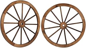 GoGreen Sprouter 2pcs 30-Inch Old Western Style Garden Art Wall Decor Wooden Wagon Wheel Brown for Patio Yard Indoor