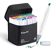 Chen Rui 48 Colors Brush Tip Alcohol Markers Dual Tip Art Marker Set Brush & Chisel Perfect for Illustration Artist Students Adult Coloring Sketching Back To School (48 Colors)