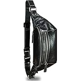 Genuine Leather Fanny Pack for Women and Men Vintage Real Leather Waist Bag Hip Bum Crossbody Sling Bags (Black)
