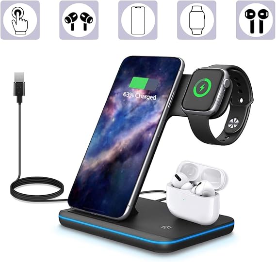 Amazon Com Miterv Wireless Charger 3 In 1 Qi Certified Fast Charging Dock Station For Iphone 11 Pro Max Xs Samsung Nightstand Mode For Apple Watch Series 5 4 3 2 1 Airpods Pro 2 1 Black Adapter Not Included