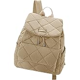 VASCHY Quilted Backpack Purse for Women, Lightweight Casual Puffer Flap Drawstring Backpack for Gym/Work/Travel/Hiking/Diaper Khaki
