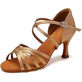 HIPPOSEUS Women's Latin Dance Shoes Satin Ballroom Salsa Dance Practice Shoes with 3inch Heel