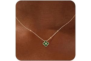 ZHESHY Birthstone Necklace for Women Non Tarnish 14K Gold Plated Four Leaf Clover Necklace Dainty Gold Choker Necklaces for W