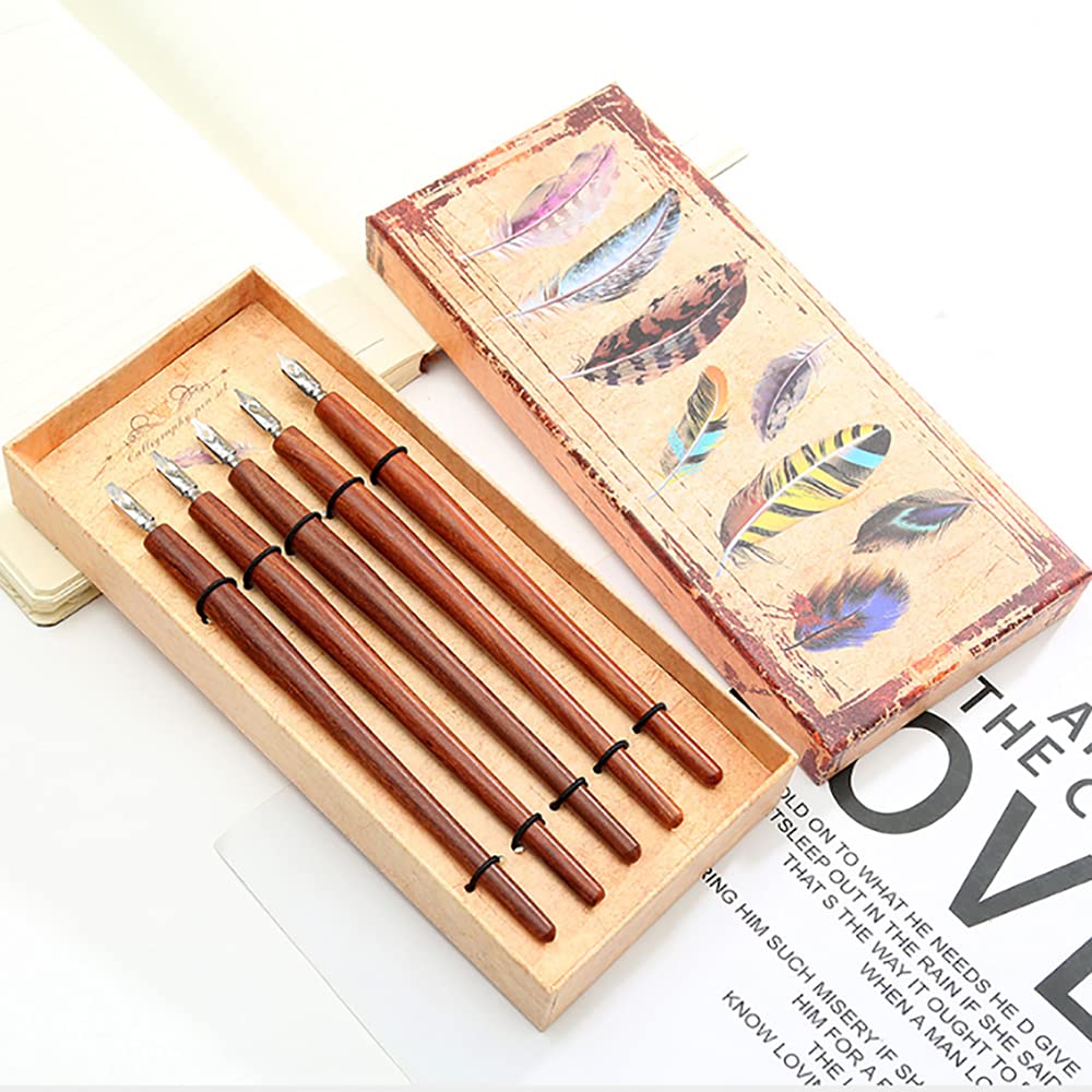 ANCLLO 5Pcs Wooden Professional Manga Gothic Pen Dip Pen Set Manga Calligraphy Drawing Pen Kit