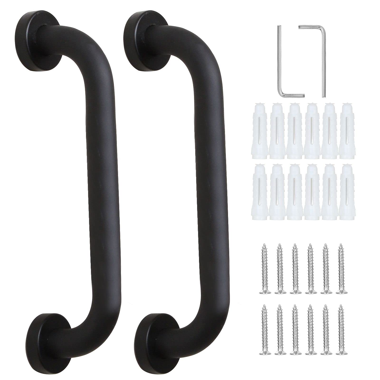 SENENQU 2 Pack Shower Grab Bar, 12 inch / 30cm Space Aluminum Bathroom Grab Rail Safety Handrail Support - Black