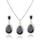 Mycitta Bridal Jewelry Set for Wedding - 18k Plated Teardrop CZ Crystal Cubic Zirconia Rhinestone Necklace Earrings Set for Bride Bridesmaids Mother of Bride Party Prom Birthstone Costume Jewelry