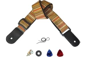 Farcaya Ukulele Strap for Soprano Concert Tenor Baritone Uke Mandolin Banjo Cotton Soft Country Style with Picks Lock Button End Pin Musical Instrument Accerssories (Striped Yellow)