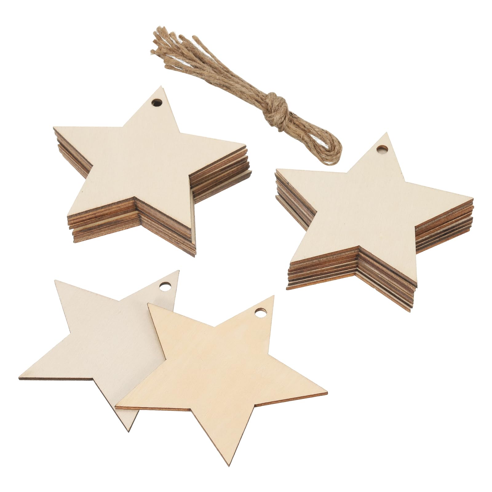 PATIKIL Wooden Embellishments, 20 Pack Star Shape Wood Cutout Hanging Ornaments with Twine for DIY Crafts Decor Party Christmas Decorations