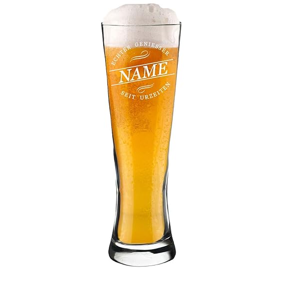 polar-effekt Modernes Weizenbierglas Personalisiert mit Gravur - Weizenglas - Geschenk-Idee zum Geburtstag - Motiv Geniesser 