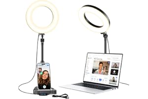 WOWCATI Laptop Ring Light for Video Conferencing, 6'' LED Desk Soft Halo Lighting with Phone Holder for Zoom Calls, Live Streaming, Computer Monitor Webcam, Portable Circle Light with Adjustable Stand