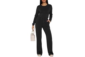 CLOCOR Womens 2 Piece Outfits Sweatsuits - Tracksuit Set Long Sleeve Crop Top & Drawstring Wide Leg Pants with Pockets