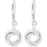 Dainty 925 Sterling Silver Love Knot Earrings | Nickel-Free Silver Circle Dangle Drop Earrings for Women | Elegant Everyday Jewelry Gift for Her