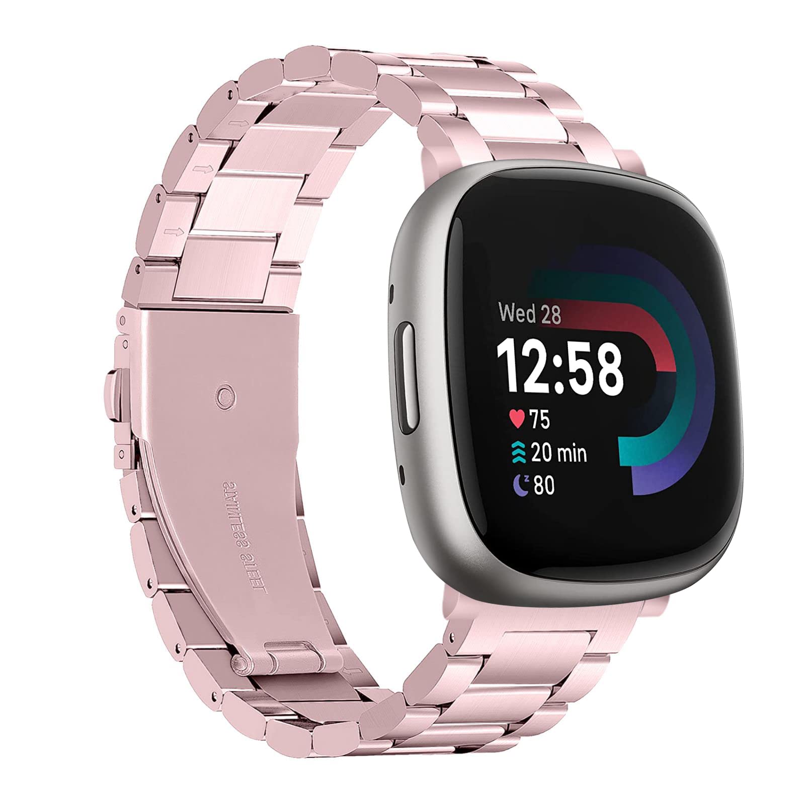 Chofit Straps Compatible with Fitbit Versa 4/Sense 2 Strap, Metal Stainless Steel Wristband Replacement Business Band for Sense 2/Versa 4 (Rose Pink)