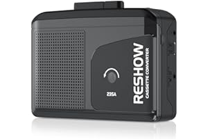 Reshow Portable Cassette Tape Player Recorder, Audio Cassette to Digital Converter with USB C, Built-in Speaker, Reverse Play & Recording, Stereo Sound (Black)