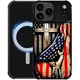 heindiy case for iPhone 17 Pro Max,Compatible with Magsafe,All-Round Protection Shockproof Anti-Scratches TPU Case Cover-Wooden Cross Power American Flag