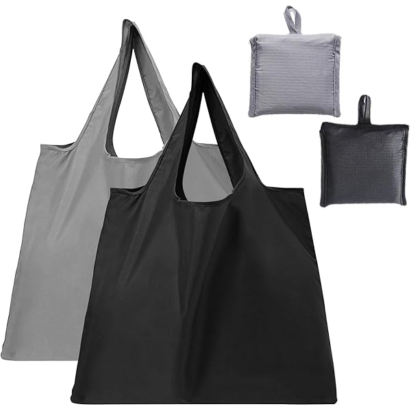 Lot de 2 sacs de courses pliables réutilisables et imperméables de grande capacité pour le shopping, la plage et un usage quotidien Jaune citron, Noir , Taille unique