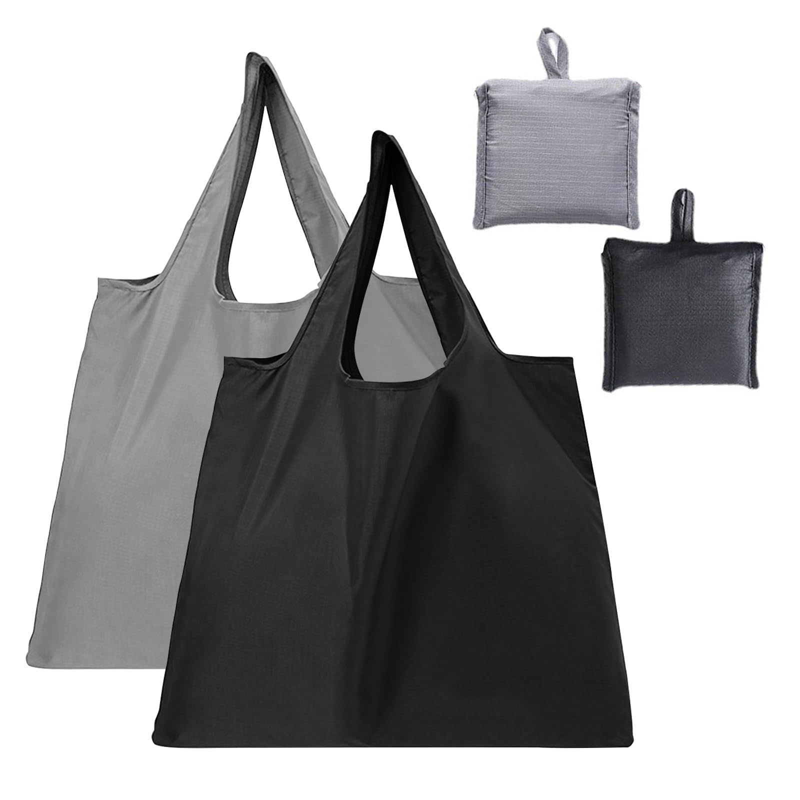 SenZee Reusable Shopping Bag Foldable, Large Fold up Tote Shopping Bags Folding in a Pouch Washable Grocery Bags Storage Black & Grey