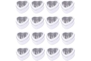 SUNCH CRAFT 16 Pcs Metal Tins Jar 2 OZ Empty Heart Shaped Tins with Clear Window Lid for Candle Jars Art Crafts Candies Party Favors (White)