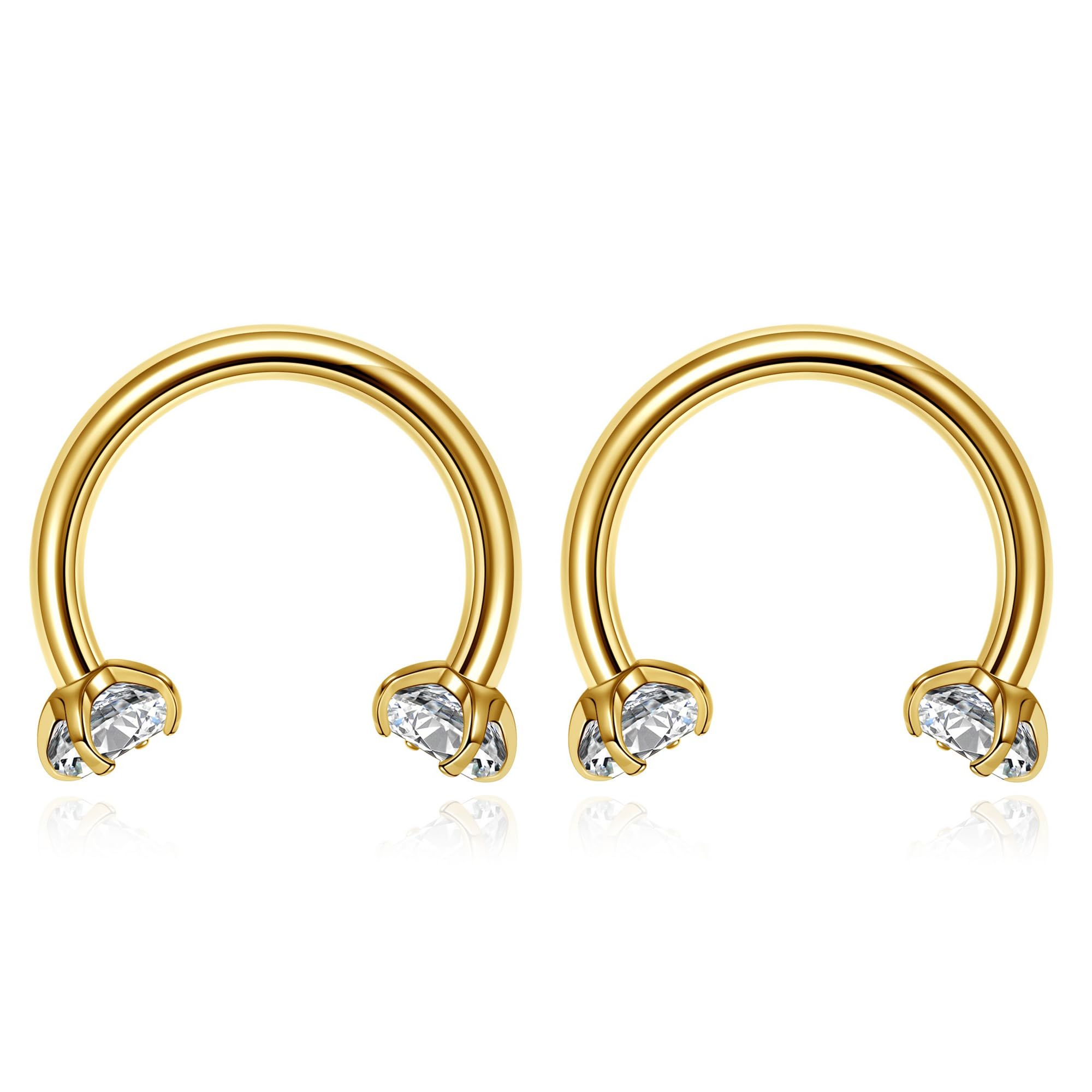 Jovivi 2pc 16G Stainless Steel Cubic Zirconia Nose Ring Hoop Gold Horseshoe Septum Piercing Tragus Cartilage Earrings Lip Nipple Eyebrow Piercing Jewellery
