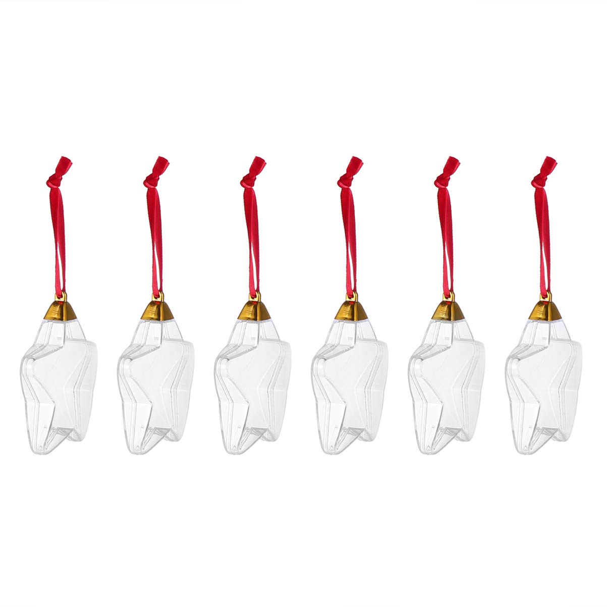 Amosfun 6pcs Clear Plastic Fillable Ornaments Ball Photo Picture Frame Xmas Tree Ornament Star Baubles Ornament DIY for Wedding Party New Years Present Holiday Decor