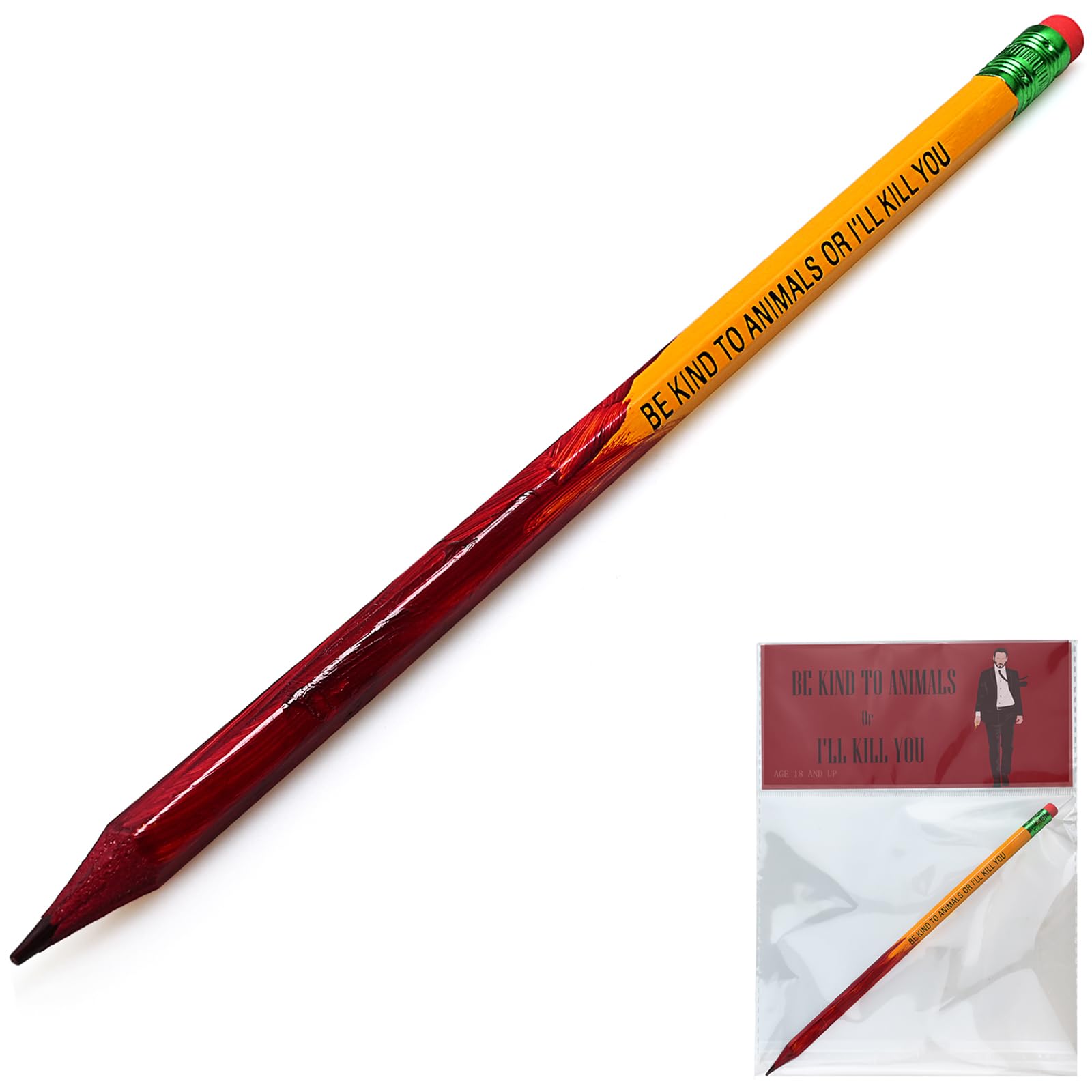Photo 1 of TOMZEGNA Blood Pencil John Movie Props Cosplay for Fans, Hand Painted Pencil Be Kind To Animals Or I'll Kill You
