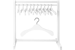 Civaner 11 Pcs Doll Garment Rack with Wooden Clothes Hanger for 18 Inch Girl Doll Clothes Mini Hangers Wardrobe Furniture Accessories for Dollhouse Baby Shower Supplies (White)
