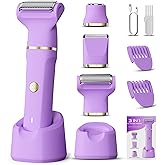 Bikini Trimmer for Women, Tiovara Painless Electric Razors Shaver IPX7 Waterproof Cordless Body Hair Trimmer Pubic Hair Removal with USB Charge Dock for Underarm Leg Arm Body Face Silk Skin (Medium)