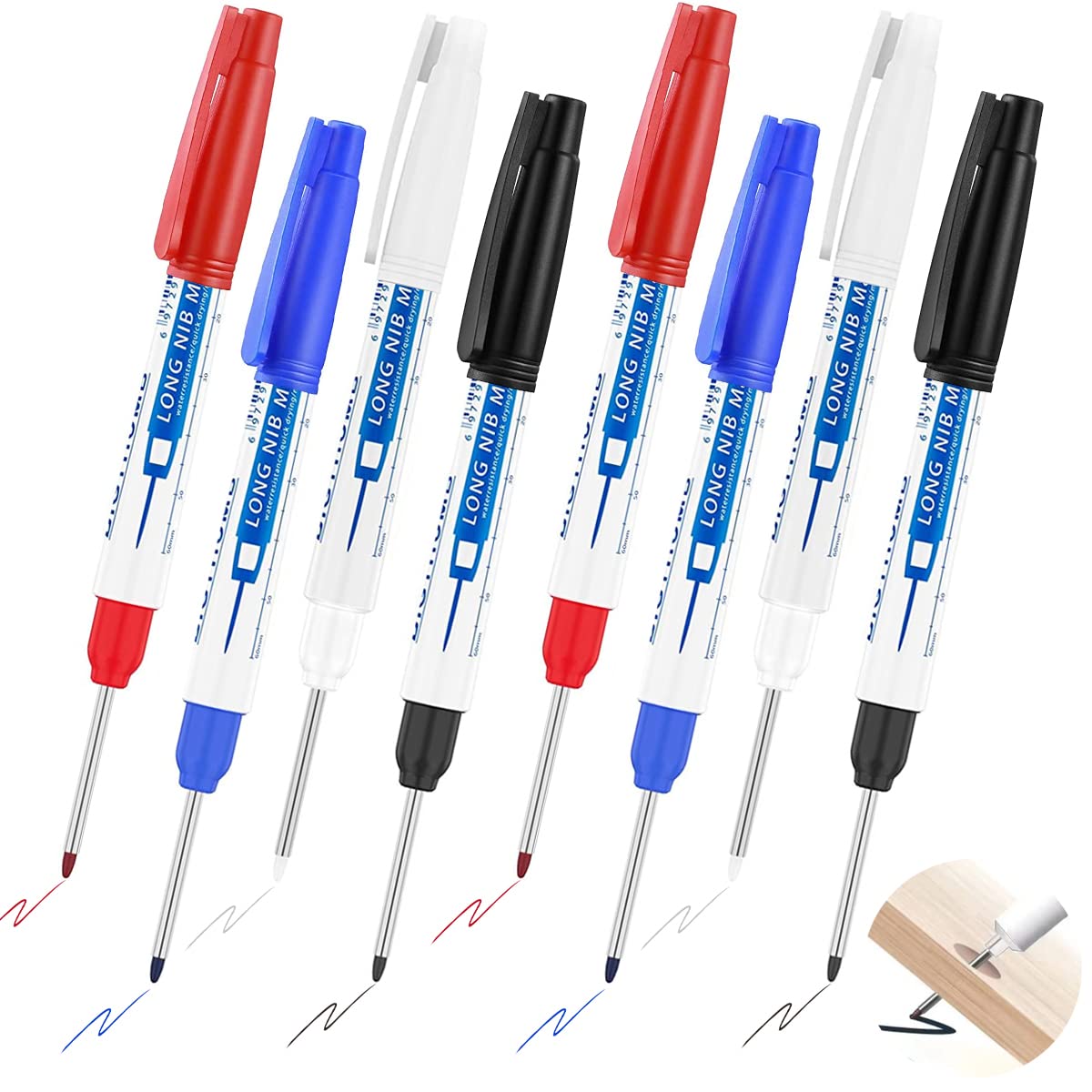 Rairsky Pack of 8 drill hole markers, marking pen, construction site, 30 mm deep hole markers, carpenter's pencils for wood, metal, concrete tiles