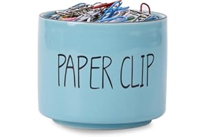 ONTUBE Ceramic Paper Clip Holders, Farmhouse Binder Clip Dispenser Organizer for Desk ,Cute Office Push Pins Holder, 8oz Turquoise
