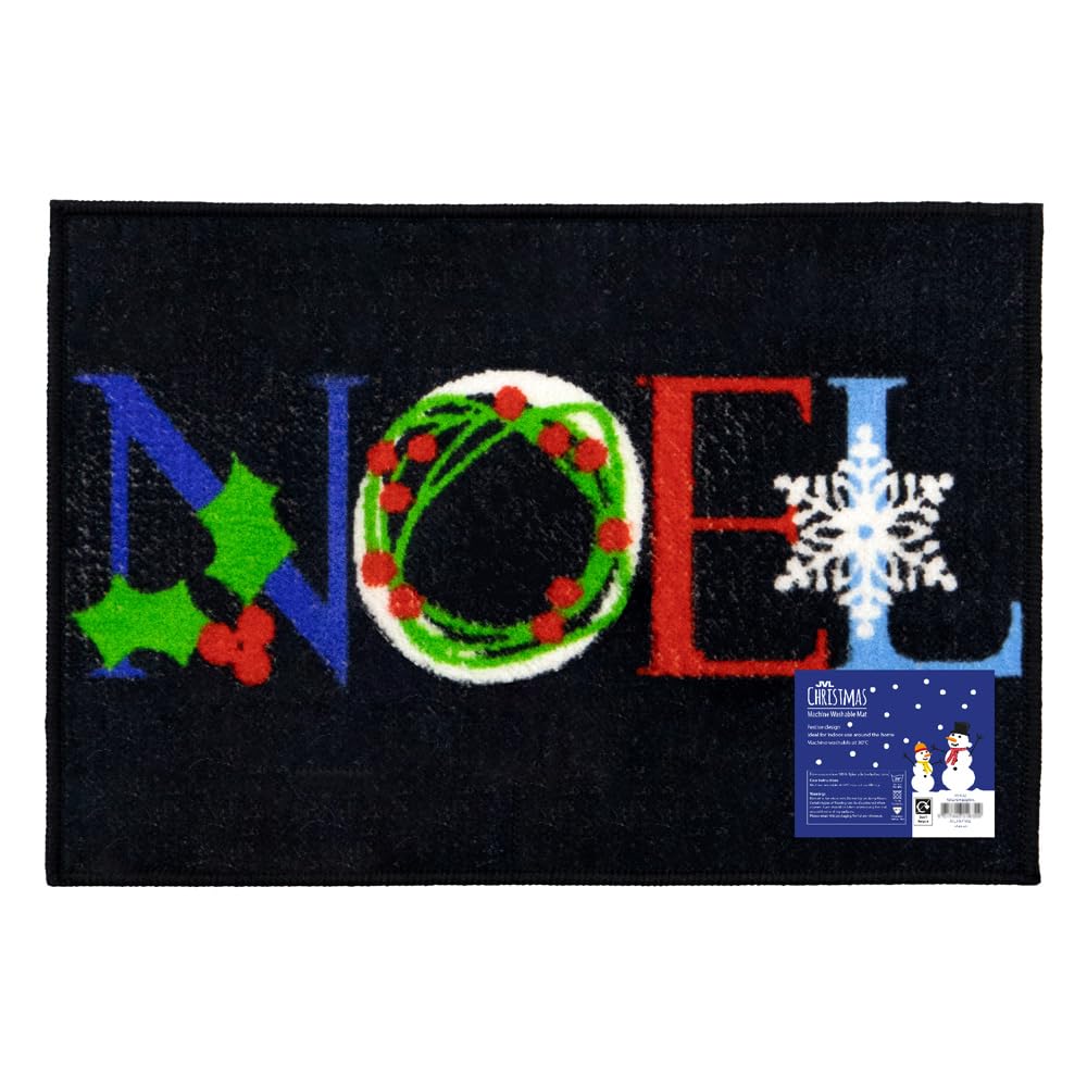 JVL Festive Christmas Machine Washable Indoor Doormat, Noel, Black, Size: 40x57cm Approx…
