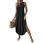 Zeagoo Women Floral Summer Casual Beach Printed Tank Dress with Pockets Pleated Front Long Dress