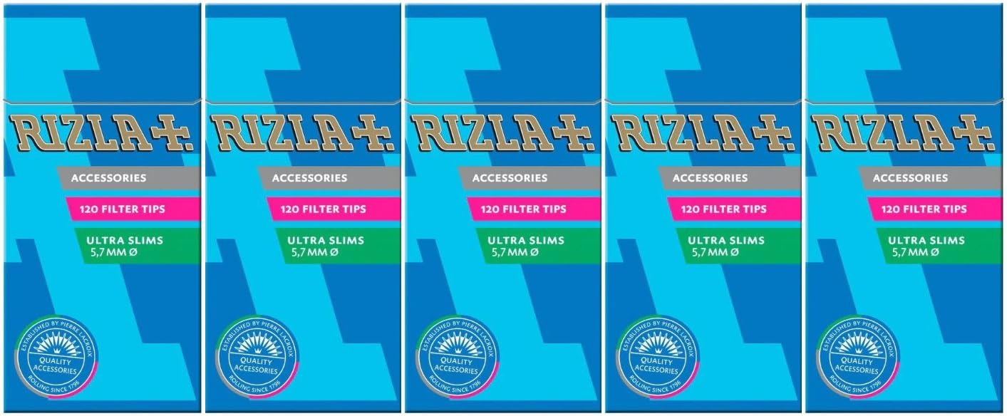 Rizla Extra Slim 5.7mm Filter Tips - 120 Tips Per Pack - 5 Packs (600 Tips)