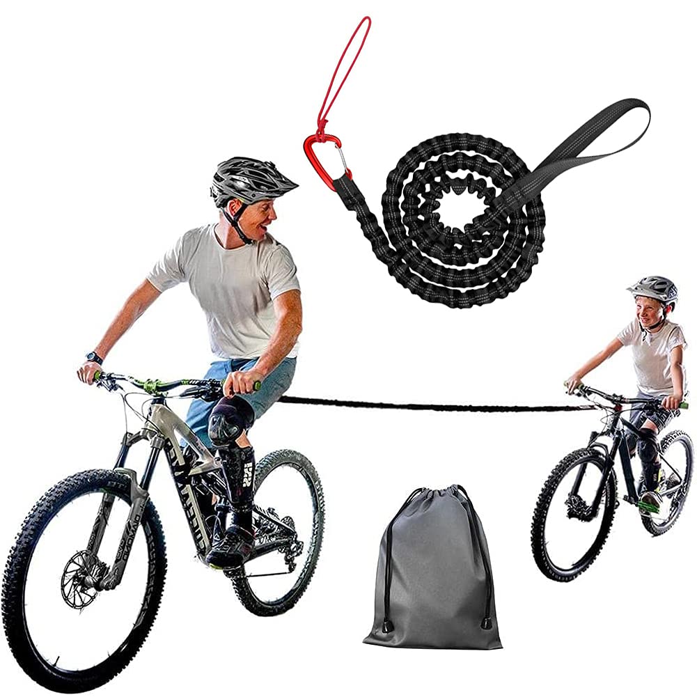 TeTupGa Bicycle Tow Rope Belt Strap Mountain Bike Parent-Child Pull Reflective Traction Portable Outdoor MTB Elastic Bicycle For Adult Kids Children (Black)