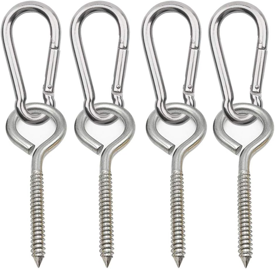 Abimars Pack of 8 Stainless Steel Wood Screw Eye Bolts Made and Stainless Steel Spring Snap Hook