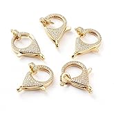 DanLingJewelry 3Pcs Brass Cubic Zirconia Lobster Claw Clasp with O Ring Golden Color Closure Jewelry Clasps for Jewelry Making Crafts