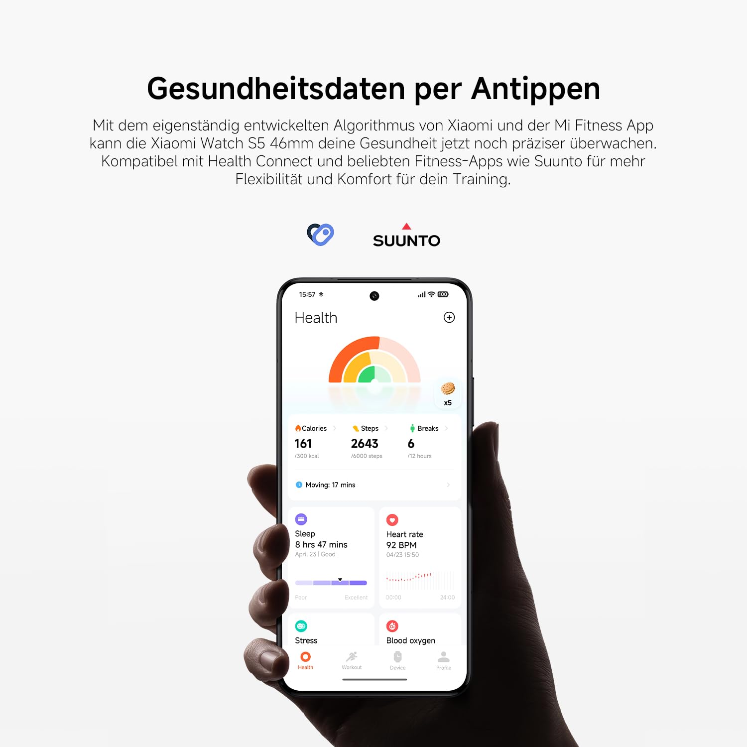 XIAOMI Watch S5 46mm, Smartwatch für Damen/Herren, 1,48" AMOLED, Fitness-Tracker mit Herzfrequenz- und Schlafüberwachung, 21 Tage Akku, 150+ Sportmodi, Dualband-GPS, NFC, Android&iOS, Jungle Green 8