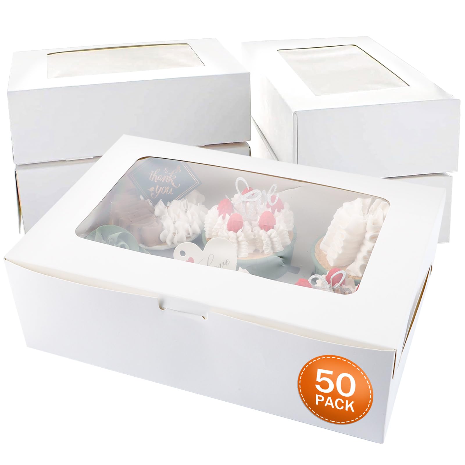 ZOFUN 50 Pcs Cupocake Boxes 6 Hole, 24 x 16 x 7.5 cm Cupcake Boxes White, Rectangle Cardboard Cupcake Boxes 6, 6 Hole Cup Cake Box for Cupcake Carrying Displaying Takeway