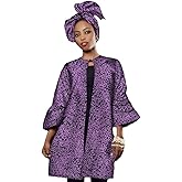 XIAOHUAGUA Women African Clothing Print Open Front Blouse Jacket Coat Outwear with Head Scarf Africa Clothes
