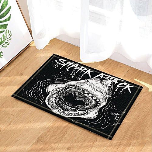 GoHeBe Shark Decor White Shark Attack in Sea Bath Rugs Non-Slip Doormat Floor Entryways Outdoor Indoor Front Door Mat Kids Bath Mat 15.7x23.23in Bathroom Accessories