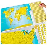 True North Maps - Scratch Off World US Travel Tracker Map Set, Scratch Countries and Flags with Precision Pen